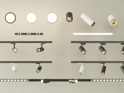 Modern Downlights and Spotlights with Track and Recessed Mounting for Stylish Home Illumination 3d model