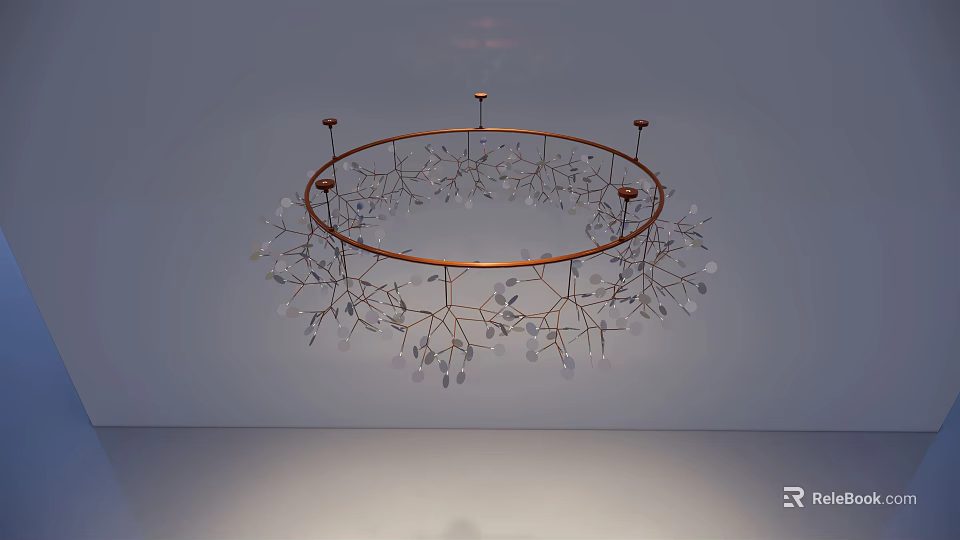 Elegant Circular Frame Chandelier with Branch Like Design and Transparent Crystal Decorations 3d model 