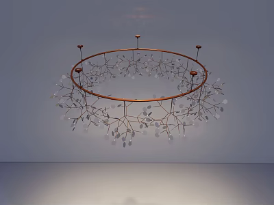 Elegant Circular Frame Chandelier with Branch Like Design and Transparent Crystal Decorations 3d model