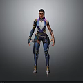 Fantasy Female Warrior Character In Blue And Purple Armored Outfit With Decorative Patterns