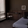 Cozy Home Office With Wooden Desk Chair Lamp Books Plant And Wall Panel