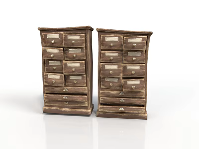 Pair of Vintage Wooden Chests of Drawers With Multiple Drawers And Metal Handles 3d model