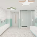 Kindergarten Interior Design With Blue Beige Walls Wooden Decor Round Pendant Lights Kids Play Area