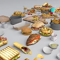 Assorted Fast Food Items Including Fries Chips Hot Dogs And Cold Drinks