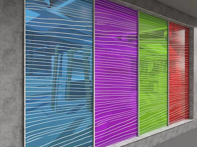 Multicolored Glass Partition With White Lines In Modern Interior Design 3d model