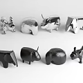Unique Modern Animal Shaped Stools in Silver and Black Metallic Sleek Design
