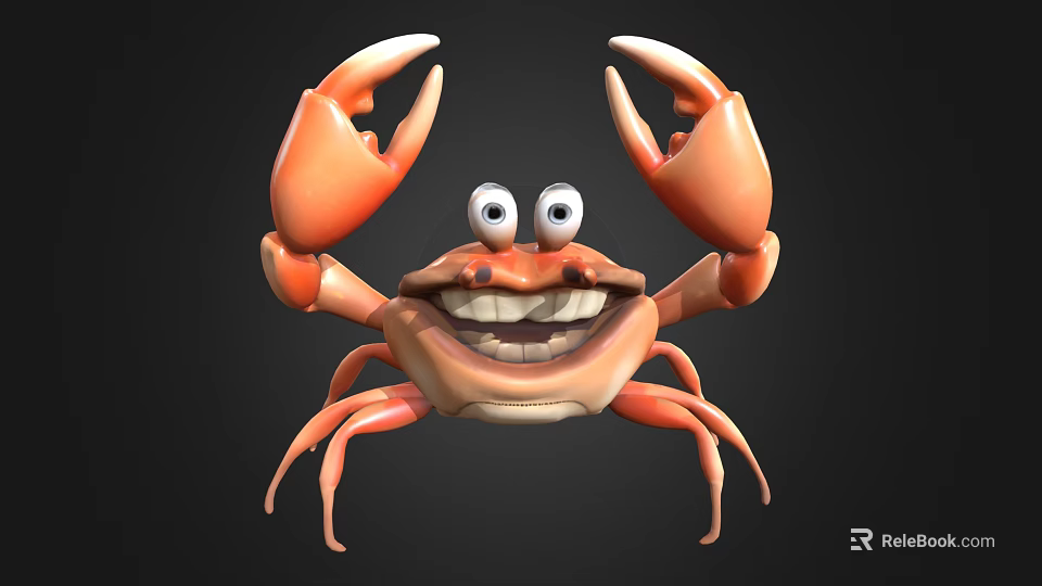 Cartoon Orange Crab With Big Eyes Smiling Mouth And Large Claws On Black Background 3d model 
