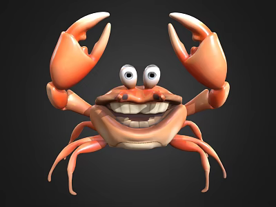 Cartoon Orange Crab With Big Eyes Smiling Mouth And Large Claws On Black Background 3d model