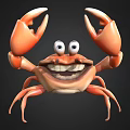 Cartoon Orange Crab With Big Eyes Smiling Mouth And Large Claws On Black Background