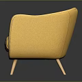 Yellow Modern Curved Armchair With Diamond Quilted Cushion And Wooden Legs