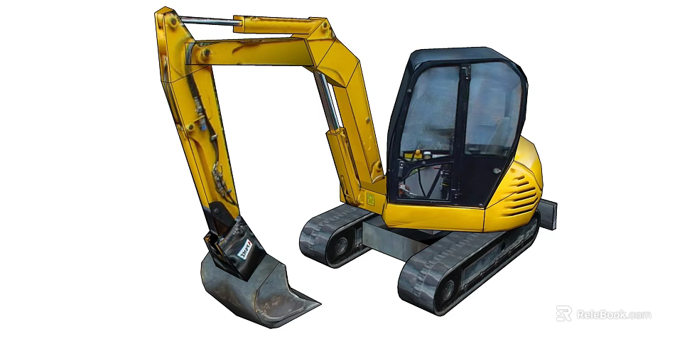 Yellow Heavy Duty Excavator Functional Vehicle With Tracks Cab And Bucket 3d model 