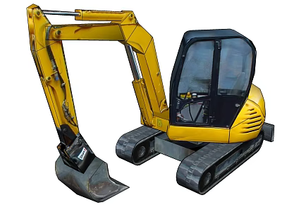 Yellow Heavy Duty Excavator Functional Vehicle With Tracks Cab And Bucket 3d model