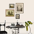 Vintage Decorative Painting Combination Dining Table and Chair Ornaments 3d model