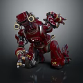 Red Sci Fi Mechanical Robot Character In Kneeling Stance With Armor And Gear Details