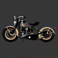 Classic Blue Vintage Motorcycle With Brown Leather Seat And Golden Wheels