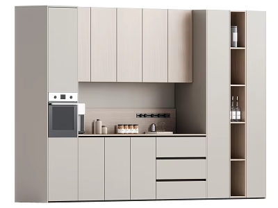 Modern Light Colored Buffet Sideboard With Cabinets Drawers And Open Shelves 3d model