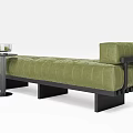 Green Tufted Upholstered Ottoman With Black Frame And Side Table Decor 3d model
