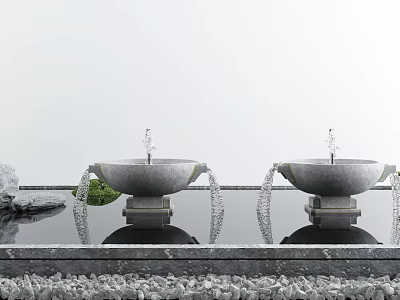 New Chinese style landscape sketch courtyard landscape fountain 3d model