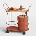 Commercial Equipment Orange Wheeled Serving Cart with Two Trays Cups and Storage Barrel