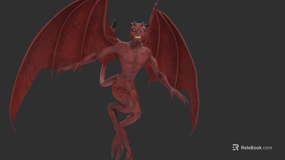 Red Demon Mythical Creature With Menacing Appearance Large Wings Horns And Tail 3d model 