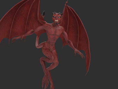 Red Demon Mythical Creature With Menacing Appearance Large Wings Horns And Tail 3d model