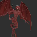 Red Demon Mythical Creature With Menacing Appearance Large Wings Horns And Tail