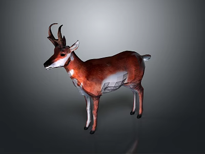 Red White Deer 3D Model Sculpture with Antlers on Gray Background 3d model