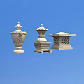 White Ornamental Architectural Components Featuring Elaborate Finials Carved Patterns And Lattice Roof Structure