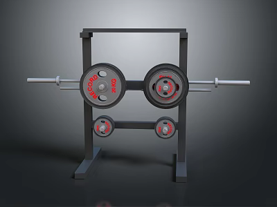 Black Weight Rack With Barbell And Red Black Weight Plates Storage 3d model