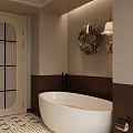 Elegant Bathroom Interior Design With Bathtub Green Cabinets Marble Countertop Arched Door And Chandelier