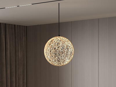 Bamboo lamp rattan handicraft chandelier decorative lamp 3d model