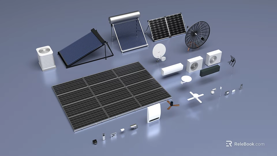 Public Facilities Equipped With Solar Panels Water Heaters And Energy Saving Devices 3d model