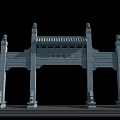 Traditional Chinese Stone Memorial Archway With Ornate Carved Architectural Details And Structure