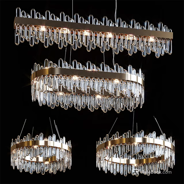 Modern Multi Tiered Crystal Chandeliers With Metal Rings And Hanging Lighting Design 3d model 