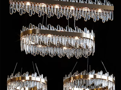 Modern Multi Tiered Crystal Chandeliers With Metal Rings And Hanging Lighting Design 3d model