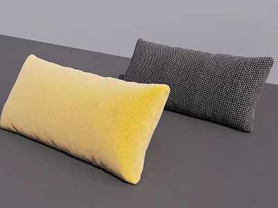 Yellow and Dark Gray Decorative Pillows with Woven Texture on Gray Surface 3d model