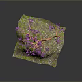 3D Model of Tree with Purple Leaves and Orange Trunk on Rock with Green Moss
