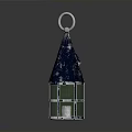 Blue Decorative Lantern With Metal Frame Glass Panels And Top Ring