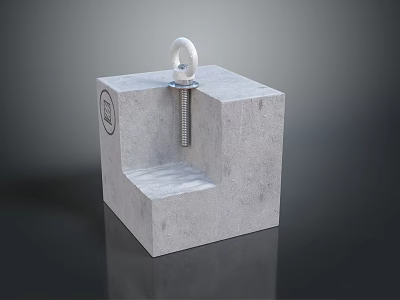 Industrial Lighting Fixture Combination With Concrete Block White Ring Hook And Metal Bolt 3d model
