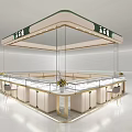 Elegant Jewelry Store Interior With Glass Display Counters Overhead Lighting And Chairs