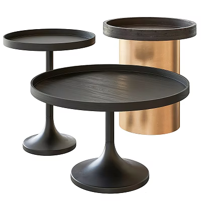 Modern Round Coffee Tables With Black Wooden Top And Gold Metal Pedestal Base 3d model
