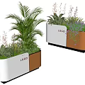 Potted Plants In Modern White Orange Planters With Mixed Green Foliage Red Purple Flowers Logo