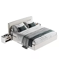 Modern Double Bed With Light Headboard Striped Bedding And Side Nightstands 3d model