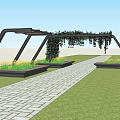 Modern Pergola Design With Wooden Frame Hanging Vines Stone Path And Green Lawn