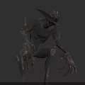 Menacing Crouching Gray Skinned Monster With Sharp Ears Fangs Red Blood Spikes