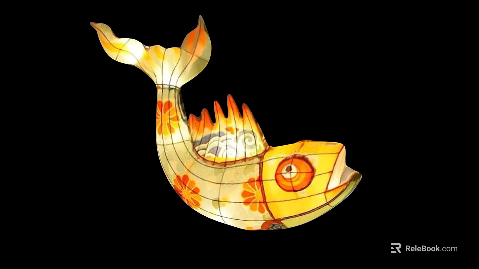 Fish Themed Starting Device With Yellow Orange Patterns And Traditional Lantern Internal Design 3d model