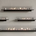 Modern Wall Mounted Fireplace with Glass Panel and Burning Flame on Gray Wall 3d model
