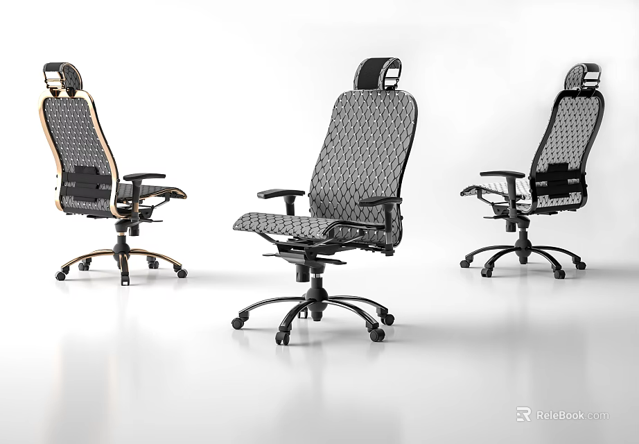 Three Modern Ergonomic Mesh Office Chairs With Headrests Armrests And Wheels 3d model 