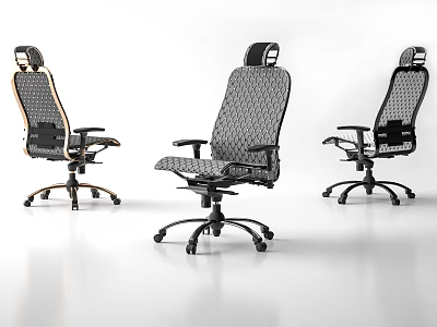 Three Modern Ergonomic Mesh Office Chairs With Headrests Armrests And Wheels 3d model