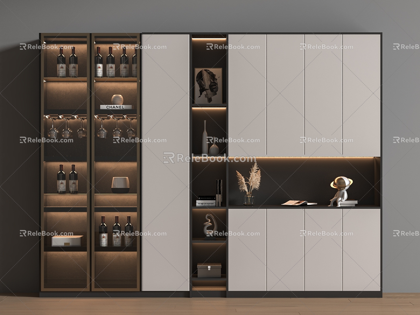 Modern Wine Cabinet High Cabinet Wood 3d model